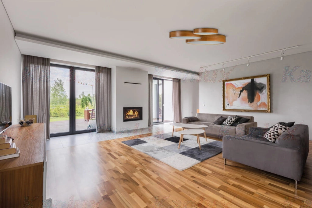 Plafoniera rotonda legno chiaro vetro bianco Kanlux Jasmin E27