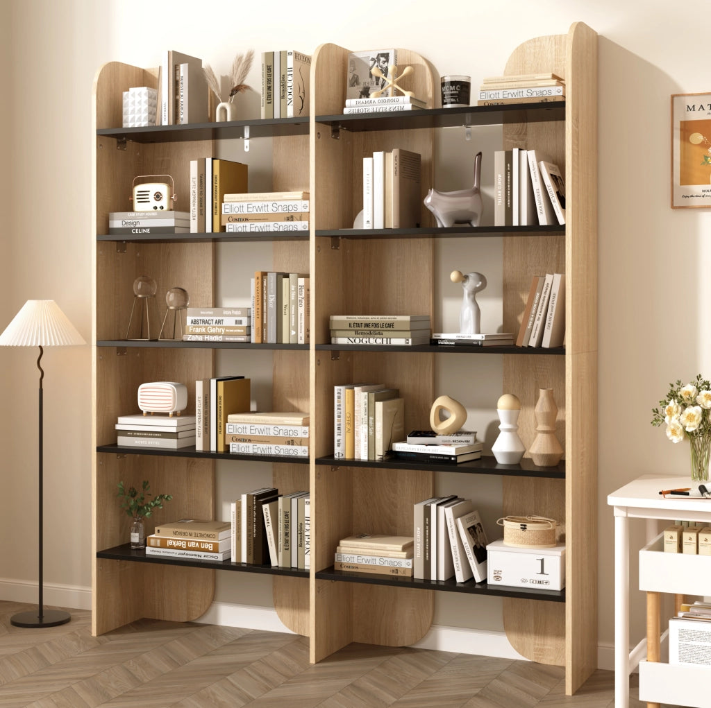 Libreria aperta a 5 ripiani 160x135x25 cm in pannello truciolare naturale e nero