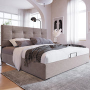 Letto imbottito 140x200 con contenitore e testiera regolabile