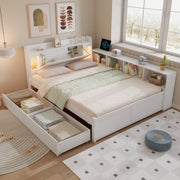 Letto matrimoniale 140x200 cm con contenitori laterali, cassetti, luci e presa di ricarica