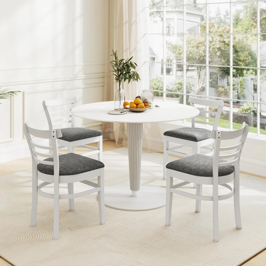 Set di 2 Sedie da Pranzo, Sedie da Cucina Senza Braccioli Rivestite in Finta Pelle con Gambe in Legno di Gomma, Seduta Imbottita e Schienale Curvo, per Soggiorno e Ristorante (Bianco)