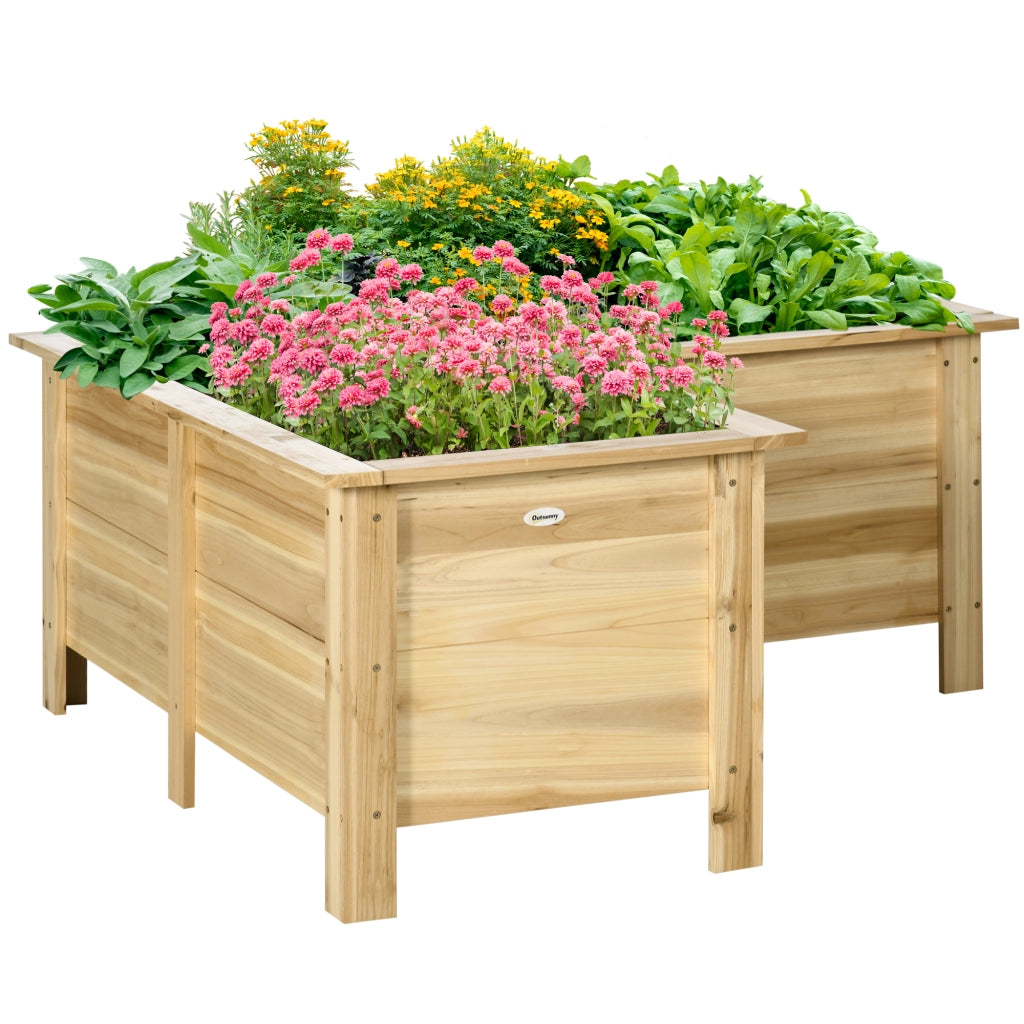 Giardiniere Rialzato in Legno per Esterno Forma L ¨C Minimal ¨C 120x120x50 cm Naturale