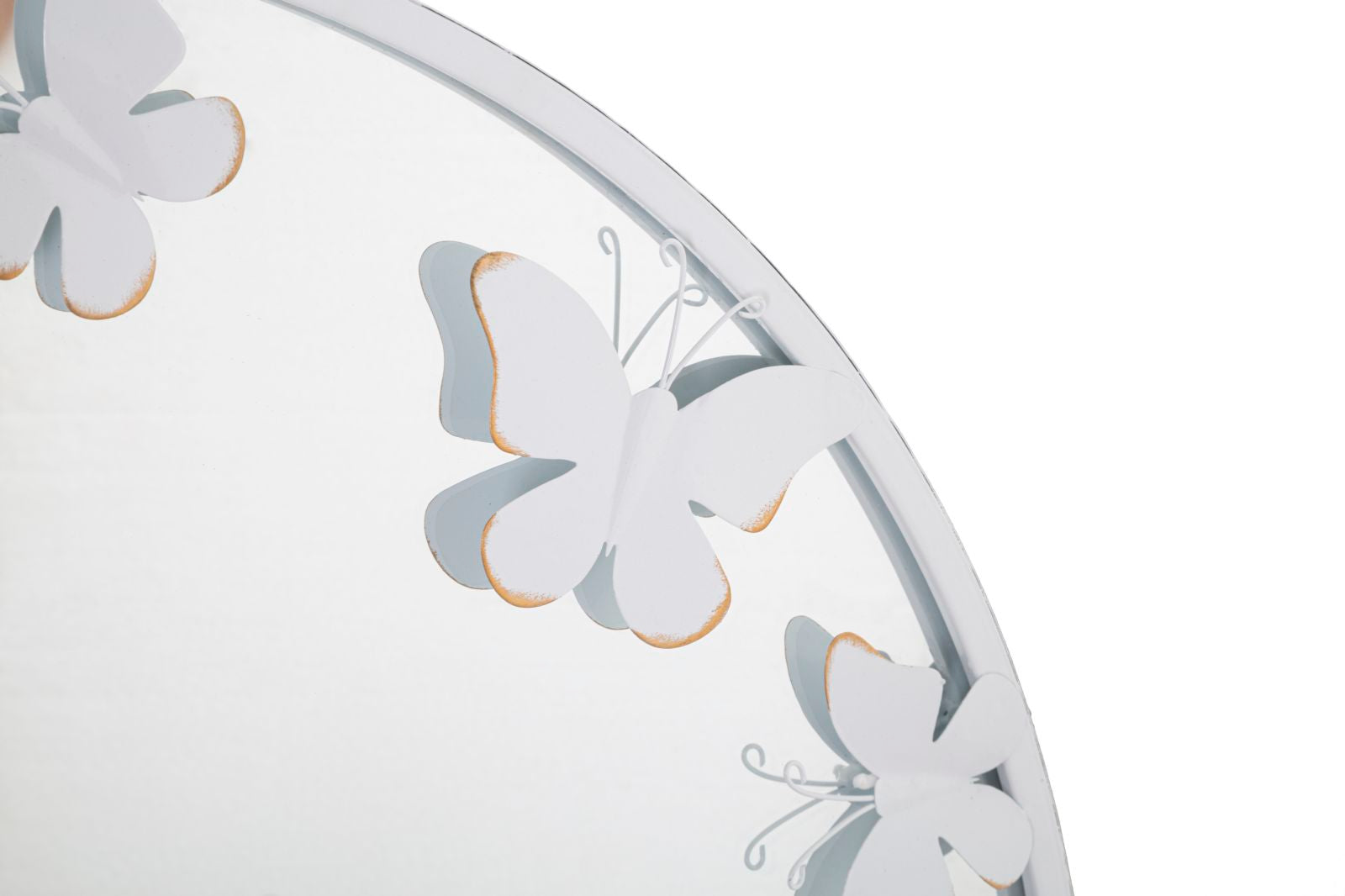 Specchio Rotondo Bianco Butterfly 62,5x2,3 cm in Ferro Specchio e MDF Bianco e Oro