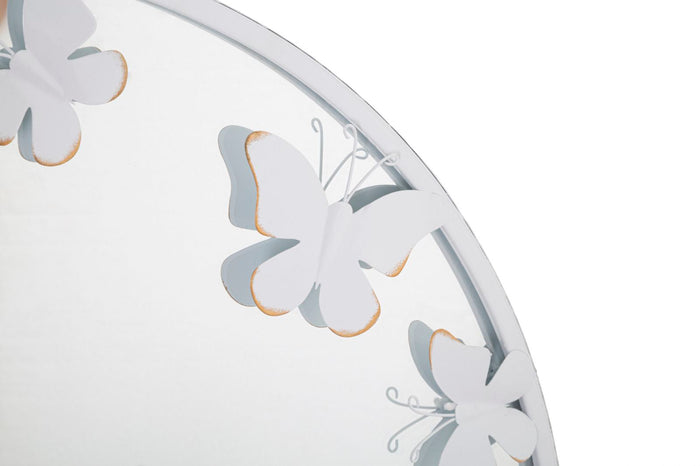 Specchio Rotondo Bianco Butterfly 62,5x2,3 cm in Ferro Specchio e MDF Bianco e Oro