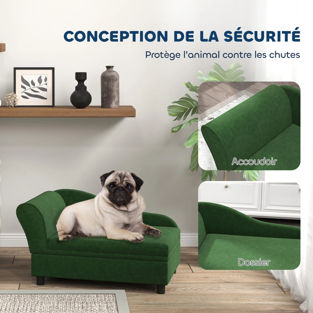Divano per cani e gatti con contenitore ¨C zephmum ¨C verde 76x45x43 cm