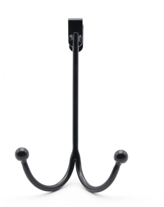 Due Stuoi per Porta, Organizzatore a Doppia Gronda in Metallo per l'Appoggio di Giacche, Cappelli, Pantofole, Asciugamani - Nero