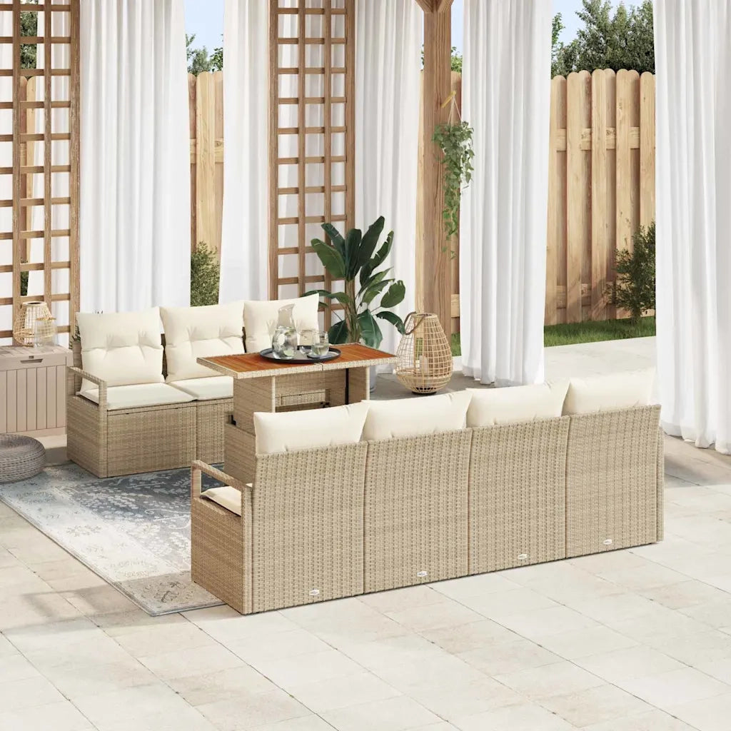 Set Divano da Giardino con cuscino 8 pcs Beige e Crema