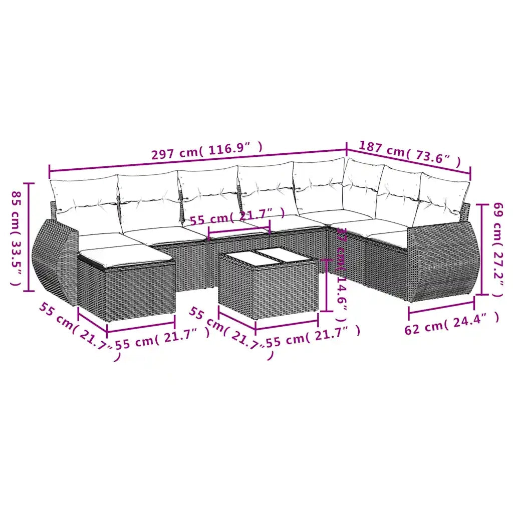 Set Divani da Giardino 8 pz con Cuscini Marrone in Polyrattan 3254100