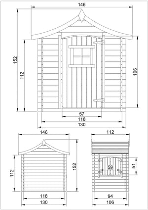 Casetta legno per bambini CON PAVIMENTI -  L112xL146xA152cm/ 1,1m2 - Timbela M550