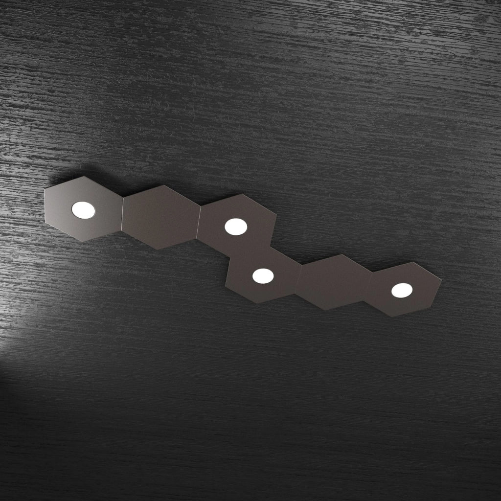 HEXAGON APPLIQUE-PLAFONIERA 4 LUCI + 2 DECORATIVO MARRONE 1142-4L2D-MA