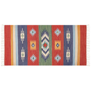Tappeto Kilim in cotone tessuto a mano reversibile con motivi geometrici e nappe  multicolore 80 x 150 cm soggiorno camera da letto
