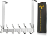 Hanger per porta con 6 ganci doppioni in acciaio inossidabile, per appendere, porta, senza foratura, porta con spessore 2,1 cm, zinco