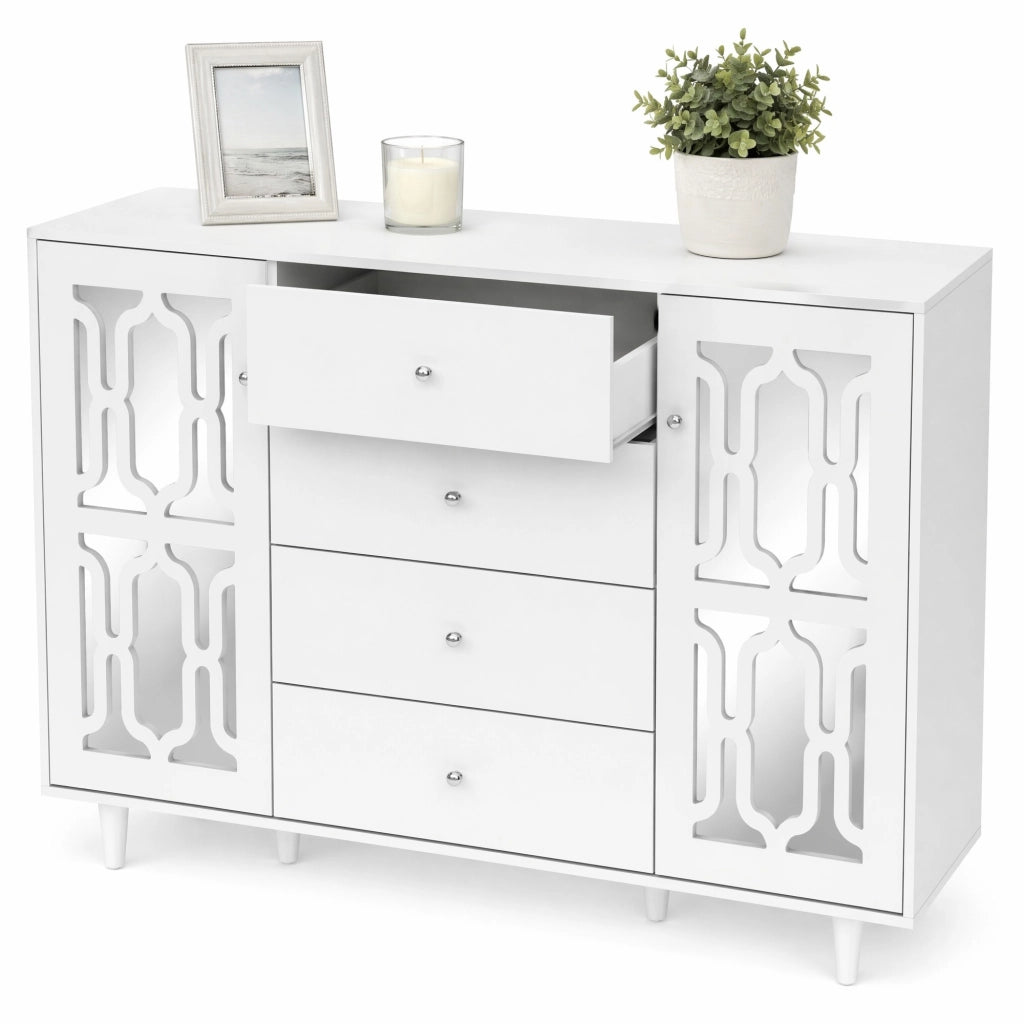 Credenza bianca con superficie a specchio 147,5 cm