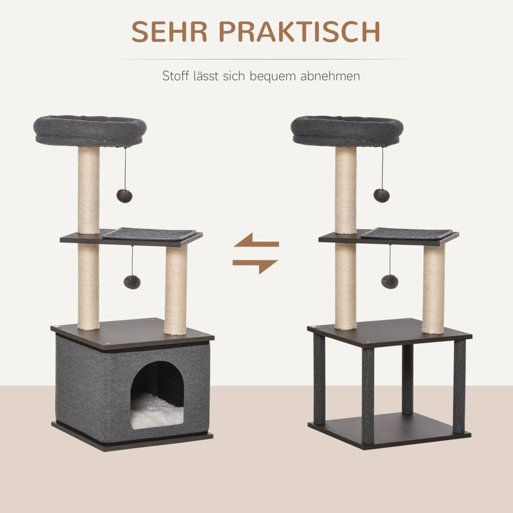Tiragraffi per gatti con piattaforma e corda sisal ¨C zephmum ¨C grigio scuro 40x40x104 cm