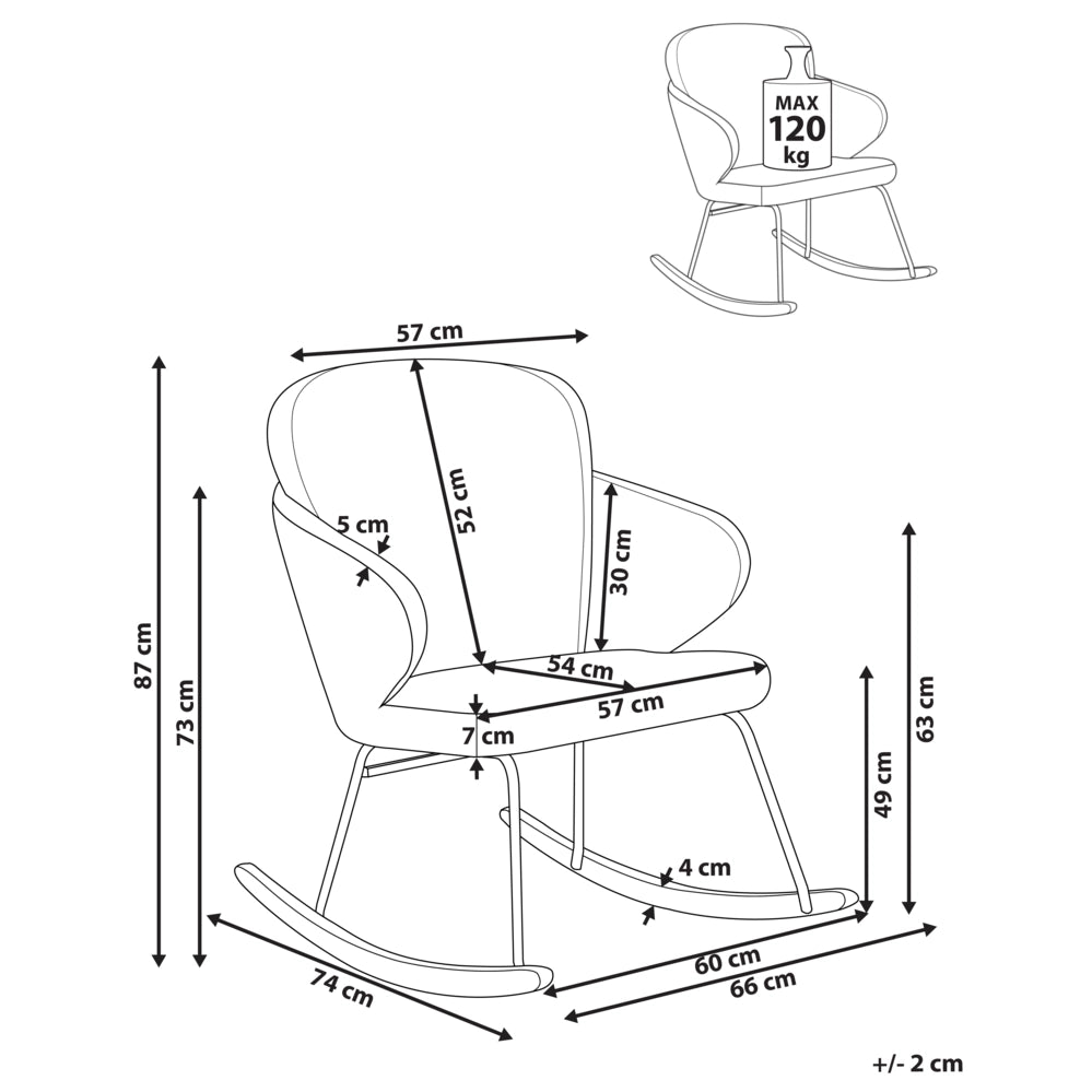 Sedia a dondolo in tessuto tortora gambe in legno e metallo pattini design moderno soggiorno