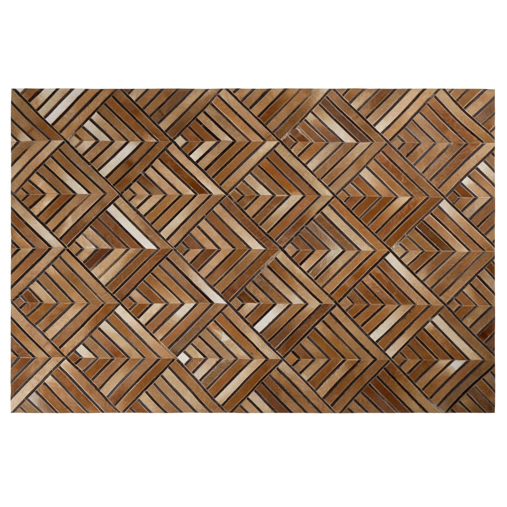 Tappeto in pelle di vacchetta Patchwork in pelle marrone motivo geometrico a rombi 140 x 200 cm