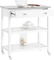 Carrello Cucina con Ruote Isola Cucina Salvaspazio Bianca con Piano in Acciaio Inox Mobiletto Cucina con Cassetti Mobile Cucina per Dispensa, Ingresso o Giardino 81x90x45cm FKW47-II-W