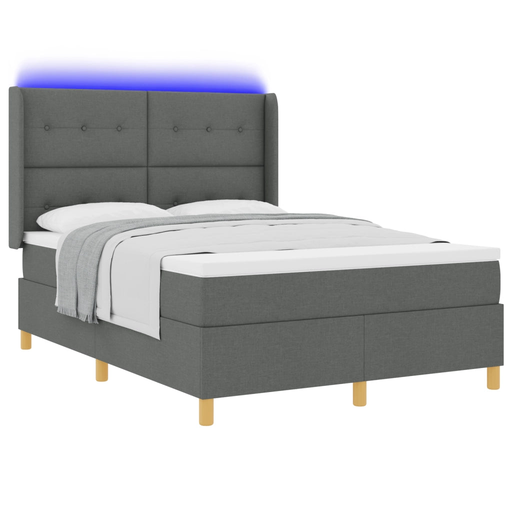 Letto Box Spring con Materasso e LED Grigio Scuro 140x200 cm Tessuto