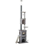 Torre tiragraffi per gatti con 6 livelli e 3 ripiani ¨C zephmum ¨C 225-255 cm regolabile in altezza grigio chiaro