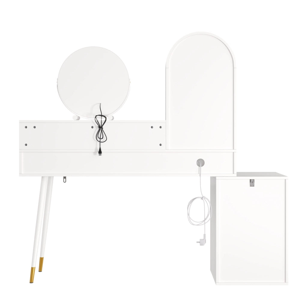 Tavolo trucco con specchio LED, porte USB e Type-C, 2 prese e ampio spazio