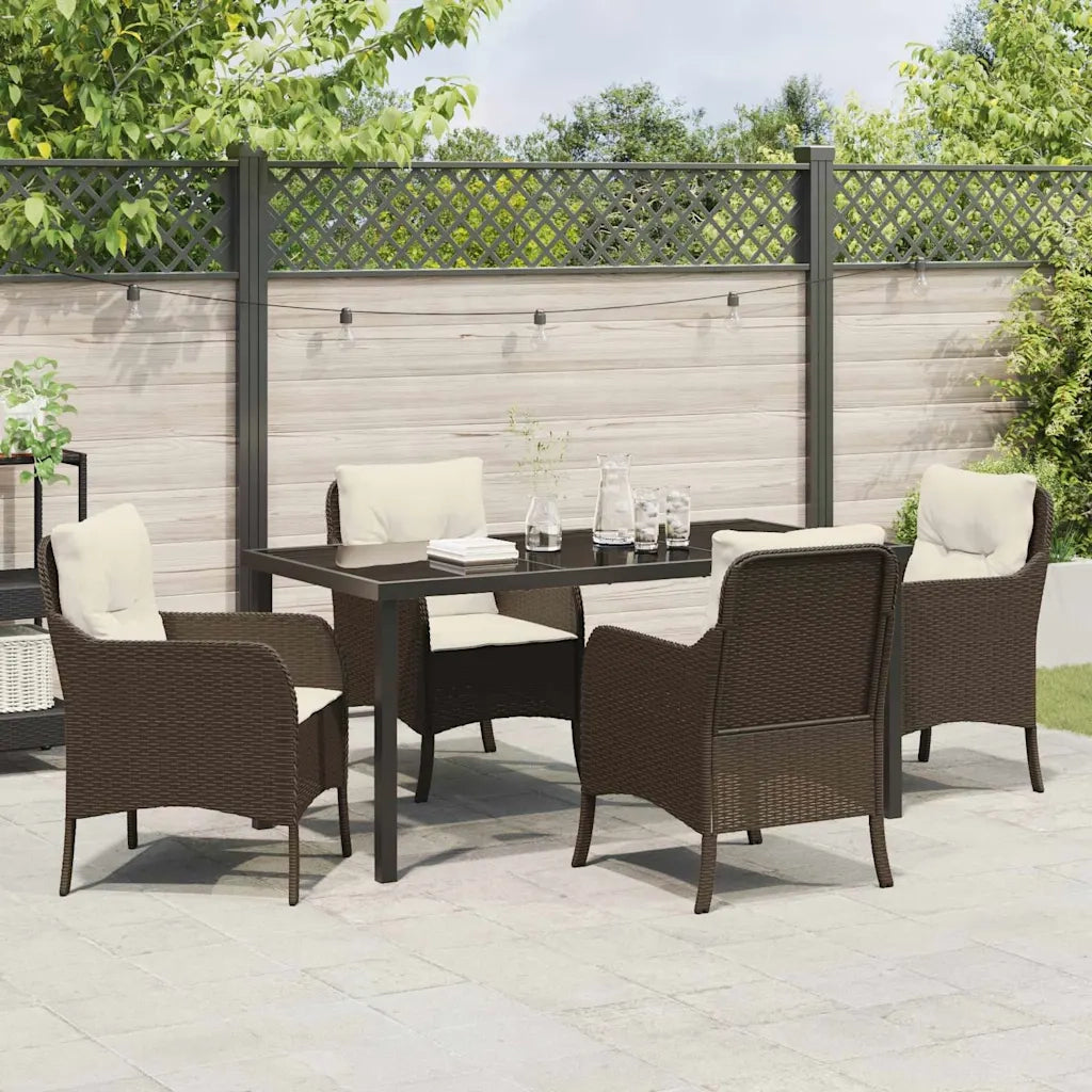 Set da Pranzo per Giardino con cuscino 5 pcs Marrone polyrattan 3380158
