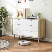 Cassettiera con 6 Cassetti 110x40x75 cm in Legno Bianco Lucido e Rovere