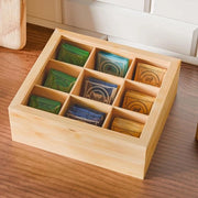 Cassetti in Legno per Tè - Cassetto di Stoccaggio per Tè - 9 Celle - Colore Naturale - Finestra in Legno