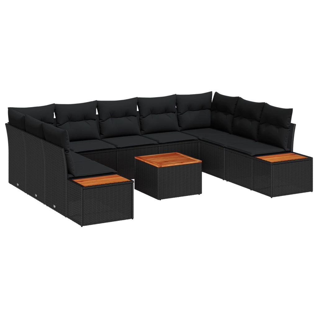 Set Divano da Giardino di 6 Pezzi con Cuscini Nero Polyrattan Acacia