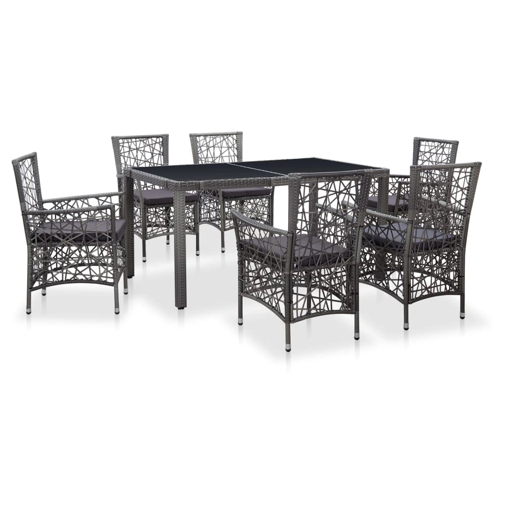 Set da pranzo da esterno 7 pezzi in resina di vimini grigio 02_0014684