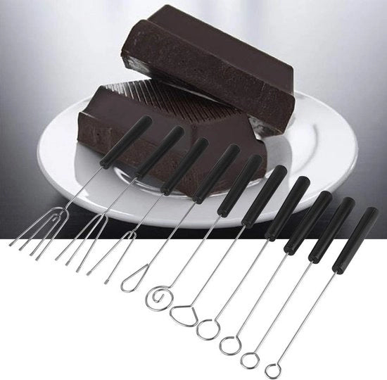 Set di forchette a forma di cioccolato da 10 pezzi - Resistente allo scorrimento - Acciaio inossidabile - Cioccolatini a mano - Accessori di aiuto - Resistenza a temperature elevate - Forchetta a cioccolato