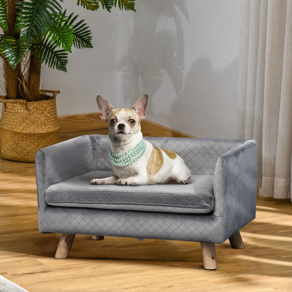 Letto per Cani e Gatti Imbottito in Velluto con Cuscino e Gambe in Legno ¨C zephmum ¨C Grigio Scuro 64x45x36 cm