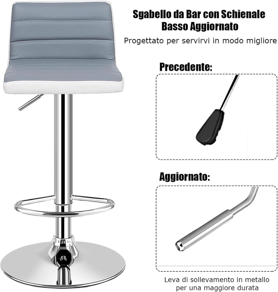 Set di 2 Sgabelli da Bar Regolabili, Sgabello Quadrato con Schienale Basso, Sedia Girevole con Poggiapiedi per Casa Bar Caffè, Capacità di Carico 150 kg