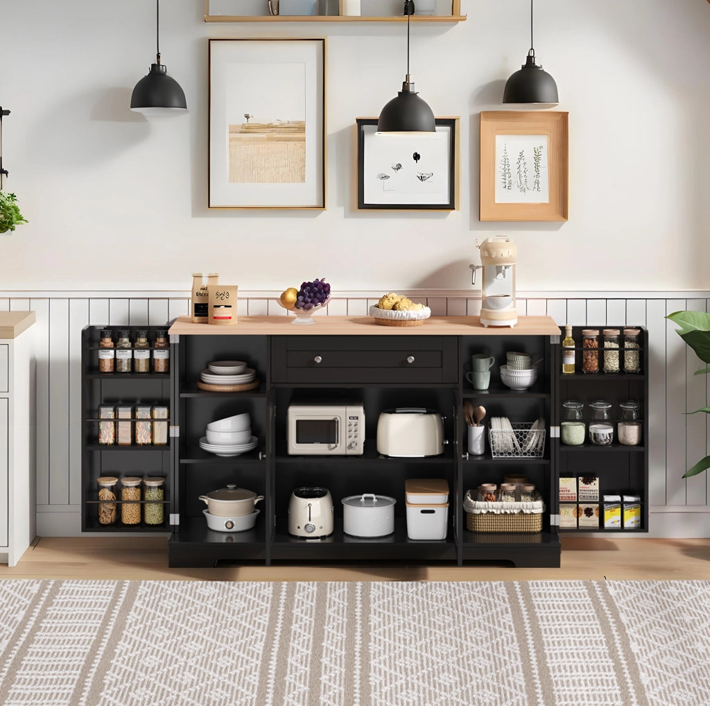 Credenza da cucina 138 x 40 x 85 cm in MDF nero, con cassetto e antiribaltamento