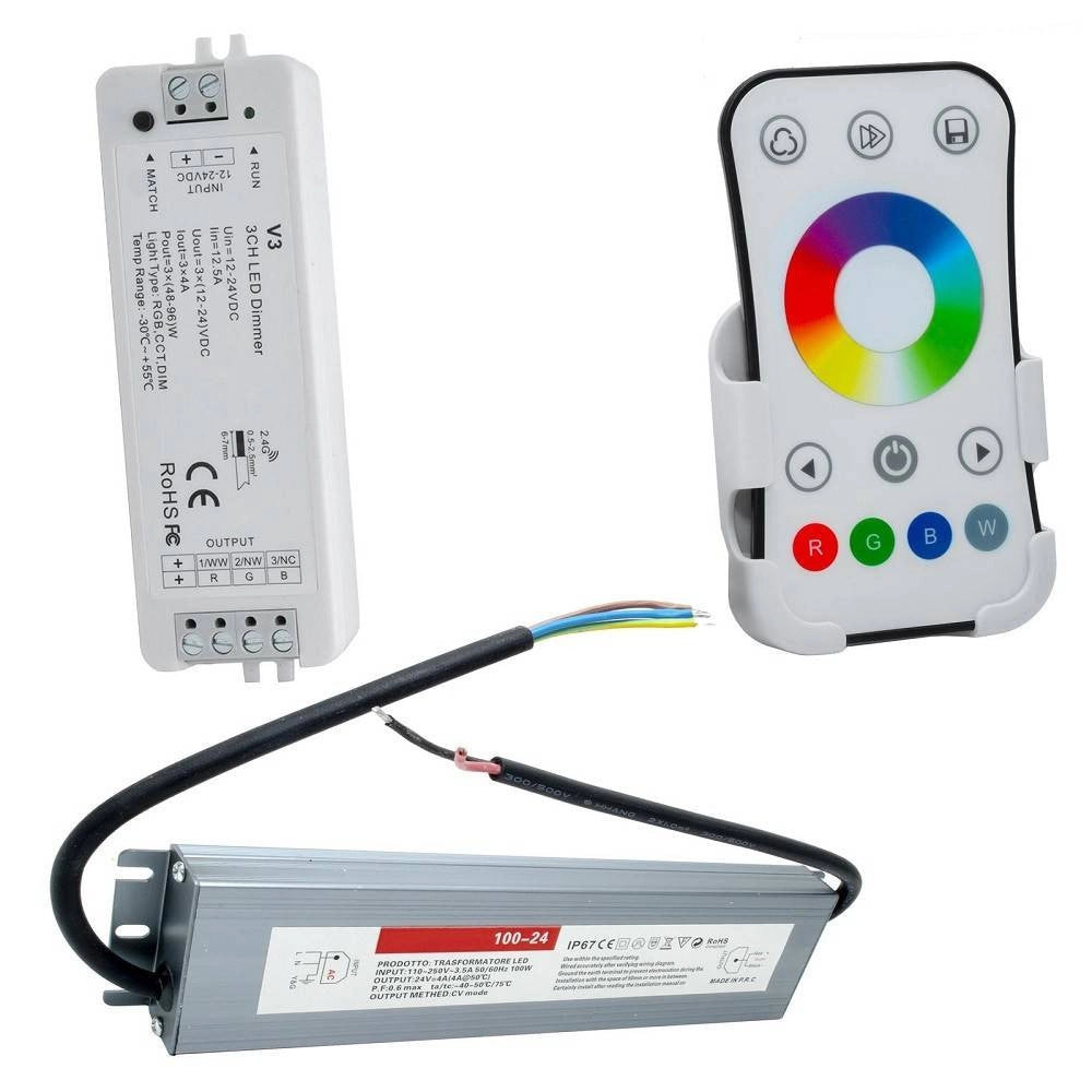 Trade Shop - Kit Striscia 600led 75w Rgb Ip68 Esterni Dimmerabile 24v Centralina Alimentatore -