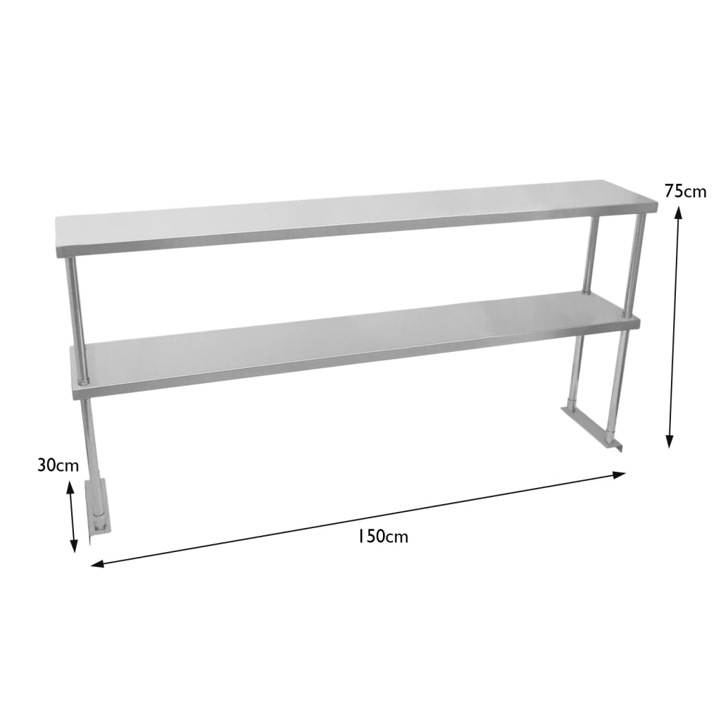 Ripiano con Mensole da Cucina Ristorante, Acciaio Inossidabile Resistente alla Corrosione per - Doppia - 150cm