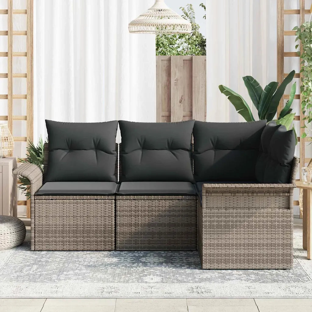 Set Divano da Giardino con cuscino 4 pz | Set Salotto da Giardino Grigio polyrattan