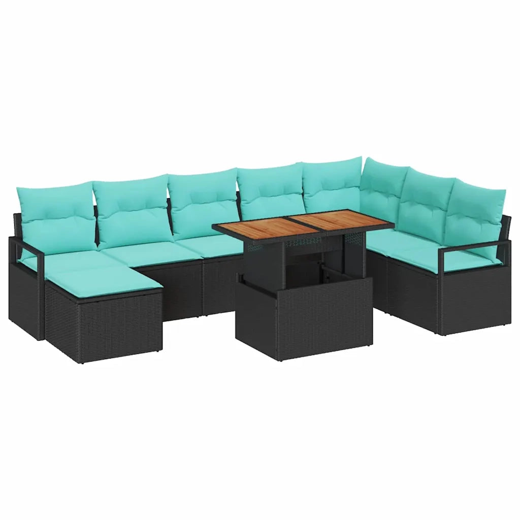Set da Pranzo per Giardino con cuscino 9 pcs Nero e Verde acqua