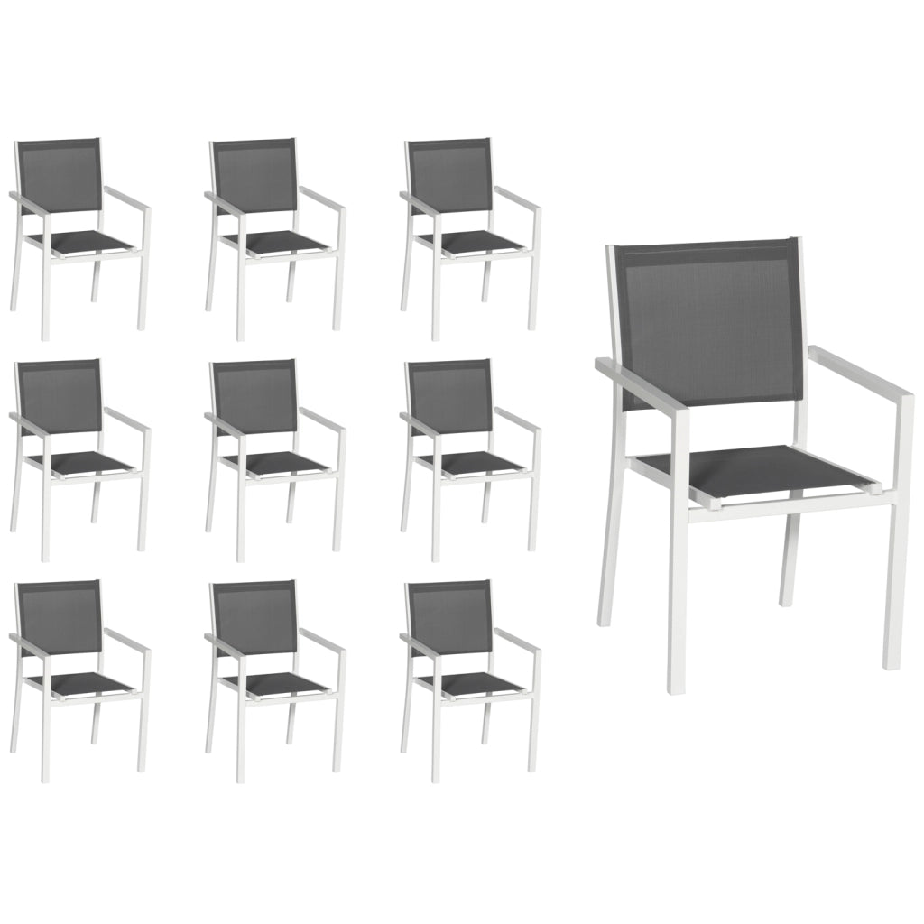 Set di 10 sedie in alluminio bianco - textilene grigio