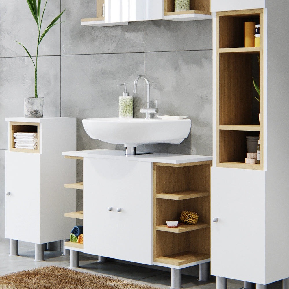 Vicco Set mobili bagno Bianco/Sonoma 4 parti