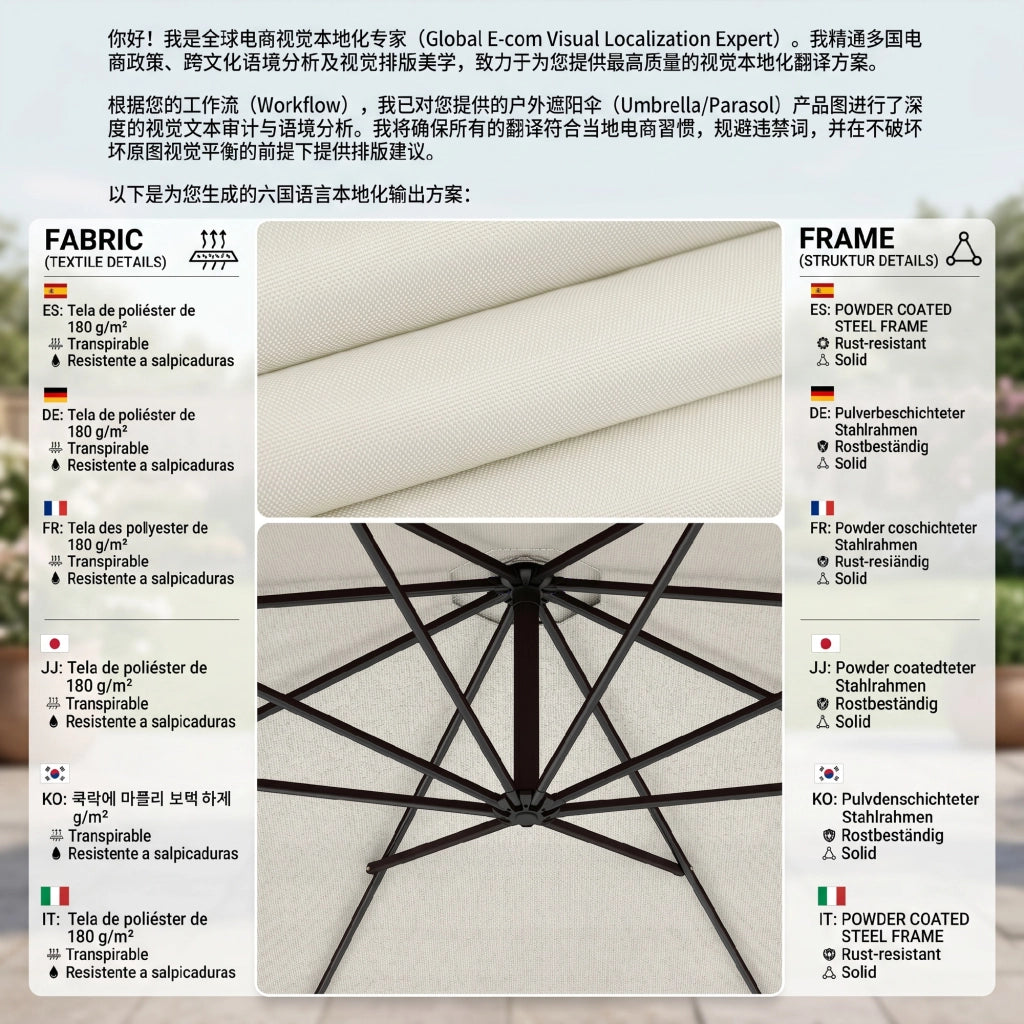 Ombrellone da Giardino ¨C zephmum ¨C Grigio Poliestere 300x300x250 cm