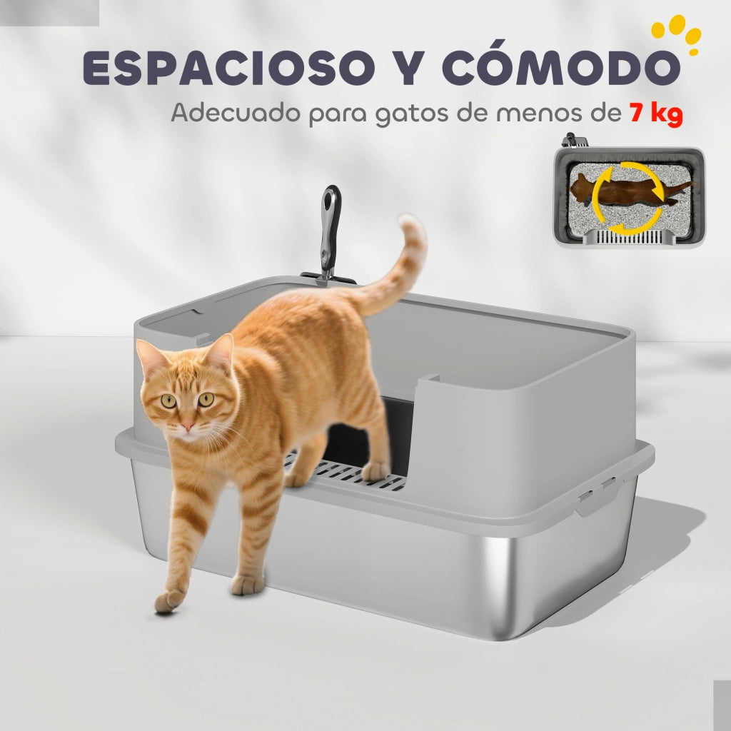 Arenero per Gatti XL ¨C zephmum ¨C Grigio Acciaio Inox 60x40x29.5 cm