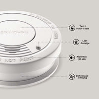 Set 10x Rilevatore di fumo con batteria da 9 V, allarme antincendio con funzione HUSH, sensore antifumo fotoelettrico affidabile con potenza sonora di 85 dB