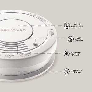 Set 10x Rilevatore di fumo con batteria da 9 V, allarme antincendio con funzione HUSH, sensore antifumo fotoelettrico affidabile con potenza sonora di 85 dB