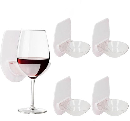 Sostegno vino per parete in plastica - Montaggio a parete - Manico di presa - Doccia con contenitore per bicchieri - 2 pezzi - Design semplice