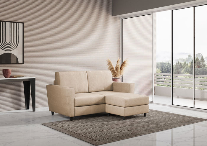 Divano 2 Posti con Pouf 152x155x85 cm Yasel in Tessuto Beige