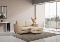 Divano 2 Posti con Pouf 172x145x85 cm Yasel in Tessuto Beige
