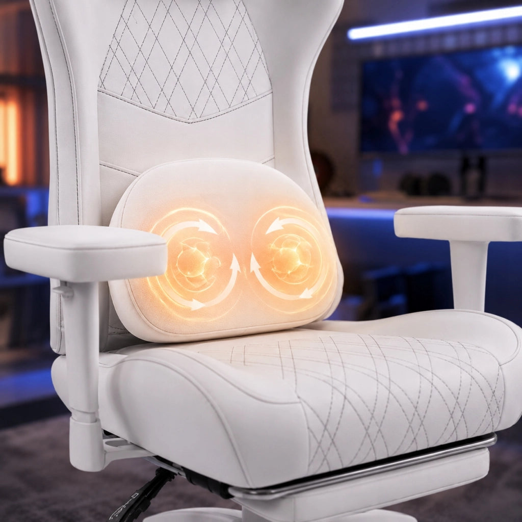Sedia Gaming DOWINX Bianca con Molle Insacchettate; Poggiapiedi e Schienale Reclinabile 135°