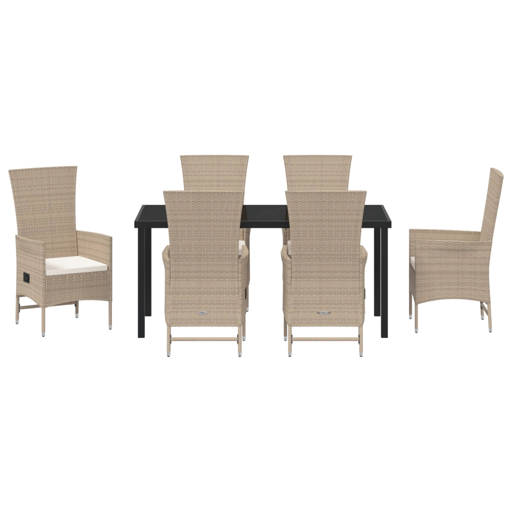 Set da Pranzo da Giardino con Cuscini 7 Pezzi Beige Polyrattan