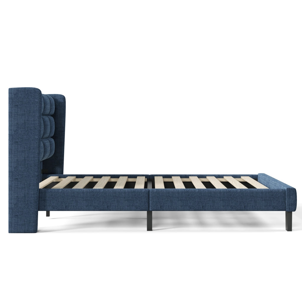 Letto singolo design – 90x200 cm – testiera imbottita rete – lino blu