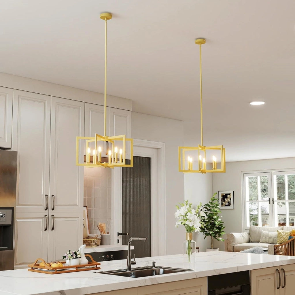 Lampadario a Sospensione a 6 Luci, Lampada a Sospensione Geometrica Moderna in Metallo Industriale con Altezza Regolabile, Lampada da Soffitto per Cucina, Salotto e Camera da Letto (Bronzo)